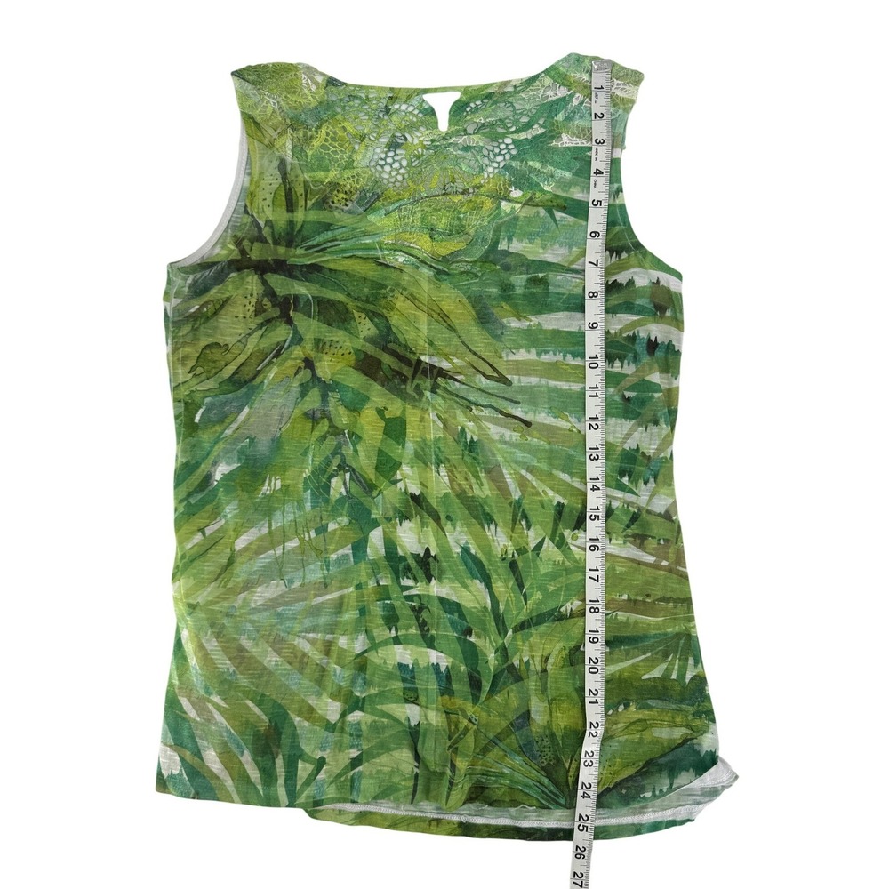 Hannah M Green Y2K Tropical Vibrant Palm Leaf Rhinestone Crochet Lace Tank Top - Picture 5 of 7